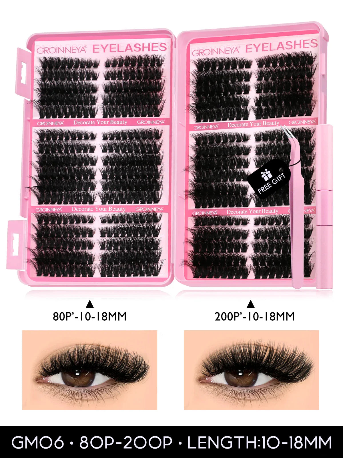 GROINNEYA Cat Lash Clusters Kit – 640pcs with Lash Bond & Seal, DIY Eyelash Extensions for Home Use