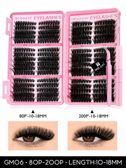 GROINNEYA Cat Lash Clusters Kit – 640pcs with Lash Bond & Seal, DIY Eyelash Extensions for Home Use