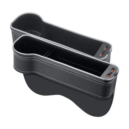 Car Crevice Storage Box with 2 USB Chargers & LED Light – Seat Gap Organizer for Phone, Cards, Bottles, and Cups
