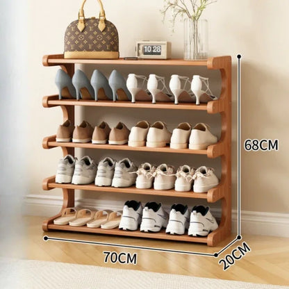 Chinese Style Wooden Shoe Rack — Multifunctional Bamboo Entrance Storage Cabinet for Shoes