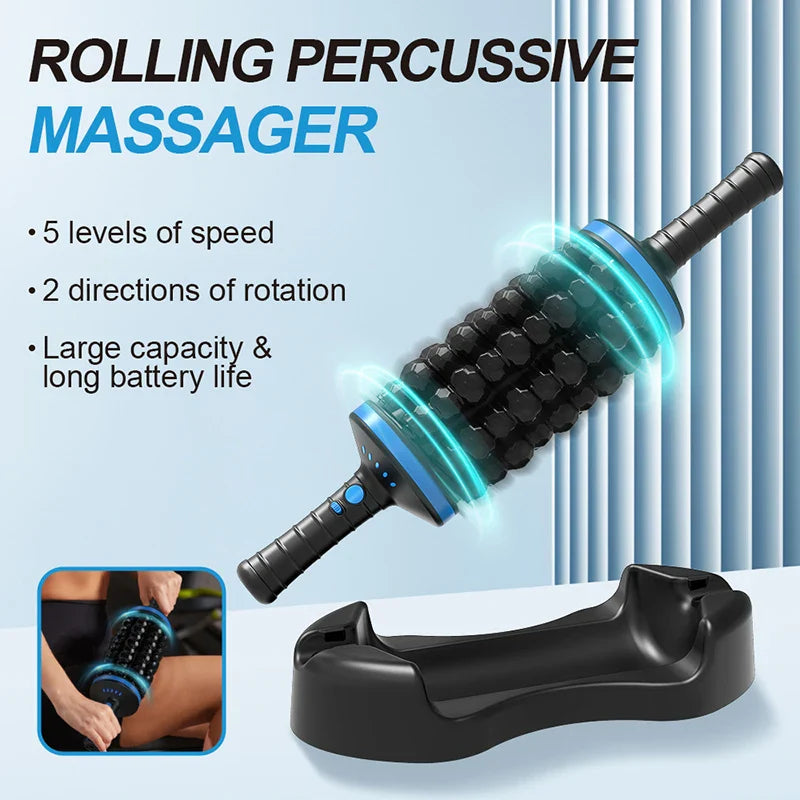 Cordless 360° Roller Body Massager — Rechargeable Percussive Vibrator for Muscle Relaxation, Back, Foot & Leg Therapy