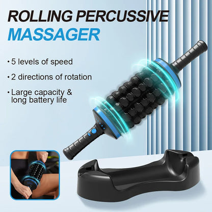 Cordless 360° Roller Body Massager — Rechargeable Percussive Vibrator for Muscle Relaxation, Back, Foot & Leg Therapy
