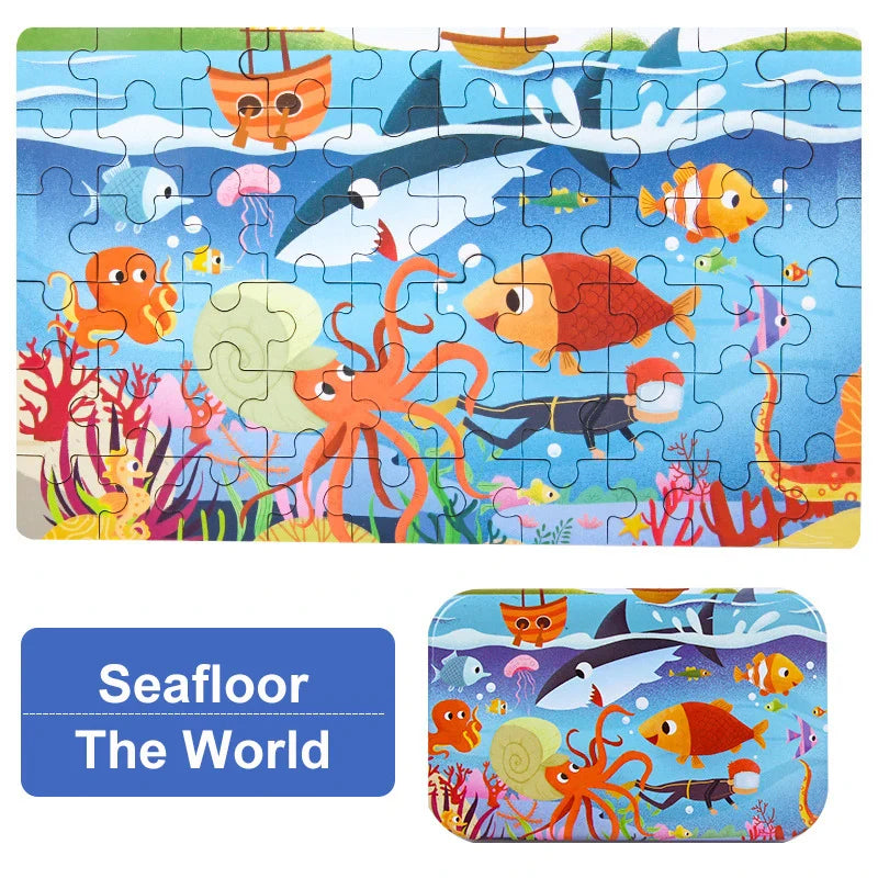 60-Piece Jigsaw Puzzle Set — Cartoon Animals & Vehicles Montessori Educational Toys for Kids, Perfect Christmas Gifts