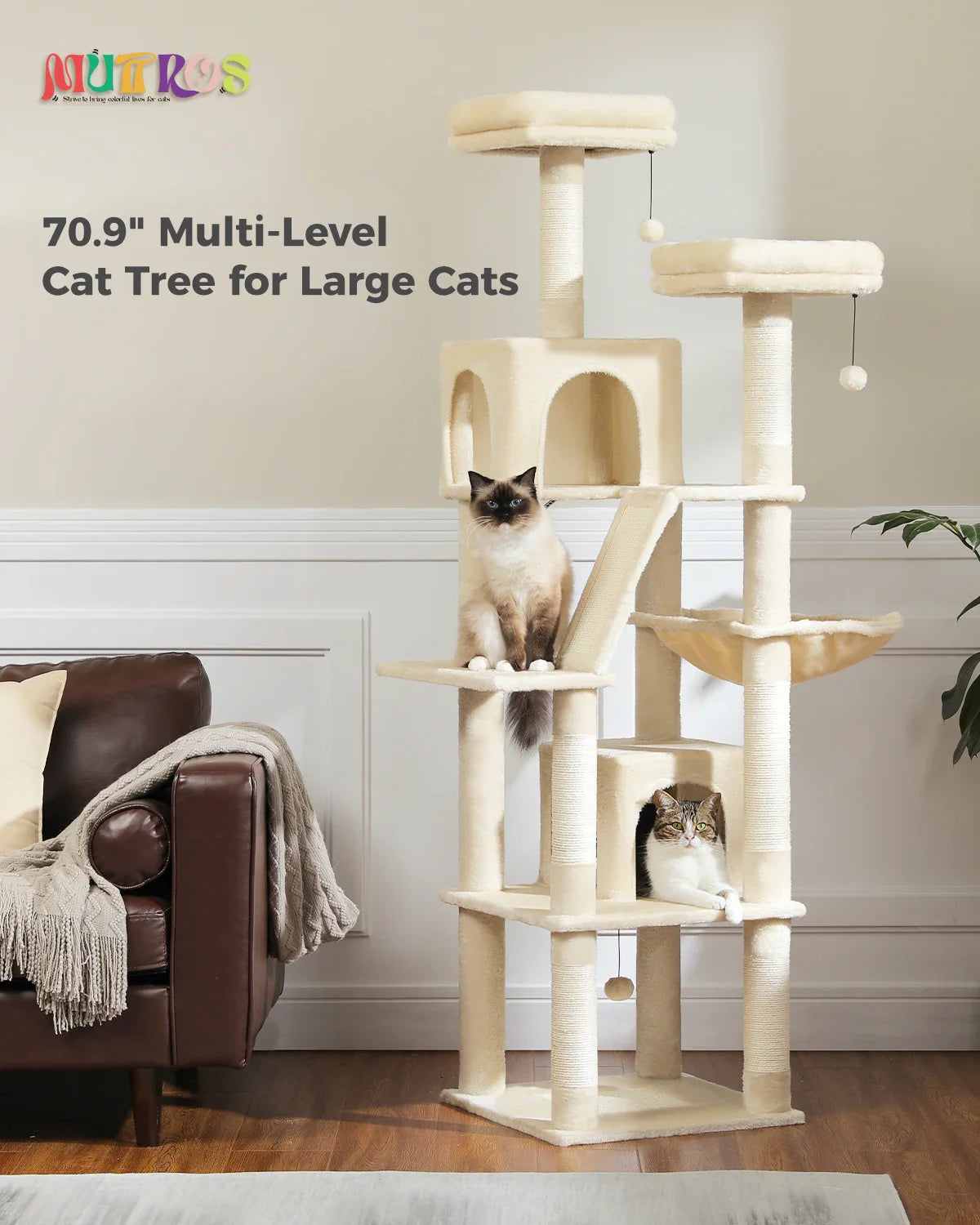 Large Cat Tree Tower – Multi-Level Plush Indoor Cat Condo with Scratching Posts, Boards, Perches & Caves