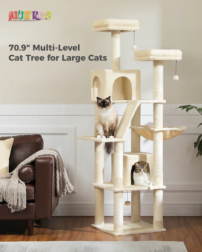 Large Cat Tree Tower – Multi-Level Plush Indoor Cat Condo with Scratching Posts, Boards, Perches & Caves