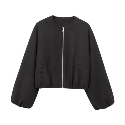 TRAF Women’s Red Zipper Bomber Jacket – Soft Cropped Sports Jacket, Long Sleeve 2024 Outerwear