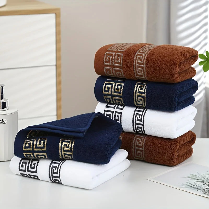 3-Piece Cotton Towel Set – 2 Hand Face Towels 35x75cm + 1 Bath Towel 70x140cm Soft Washcloth Gift Set