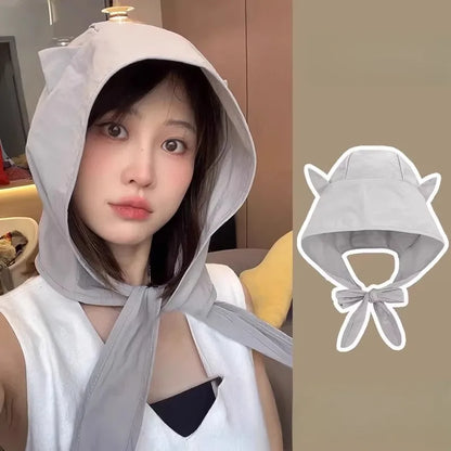 Women Cute Cat Ear Bucket Hat – Kawaii Cartoon Soft Breathable Sun Protection Cap, Adjustable Casual Summer Multi-Functional Hat