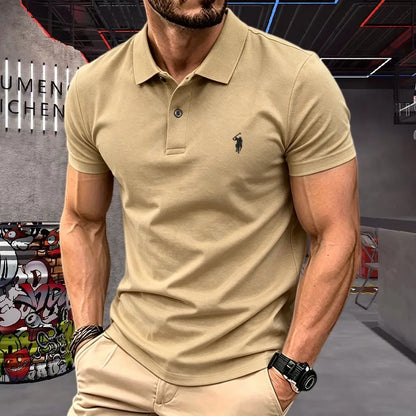 Men's 100% Cotton Luxury Polo Shirt - 2026 Summer Pony Embroidered Golf Casual Top