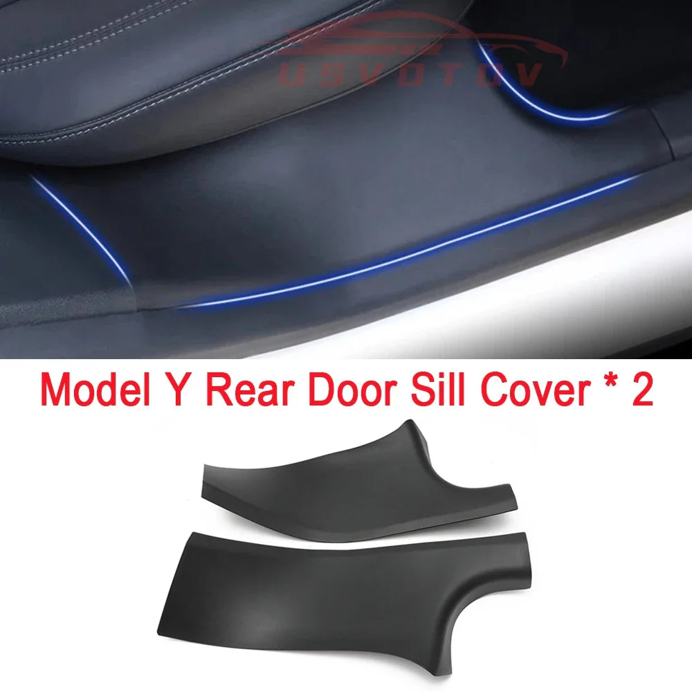 Rear Door Sill Cover for Tesla Model Y (2022–2024) – Anti-Dirty Kick Guards, Trim Protector Film & Welcome Pedal Pads