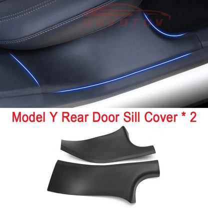 Rear Door Sill Cover for Tesla Model Y (2022–2024) – Anti-Dirty Kick Guards, Trim Protector Film & Welcome Pedal Pads