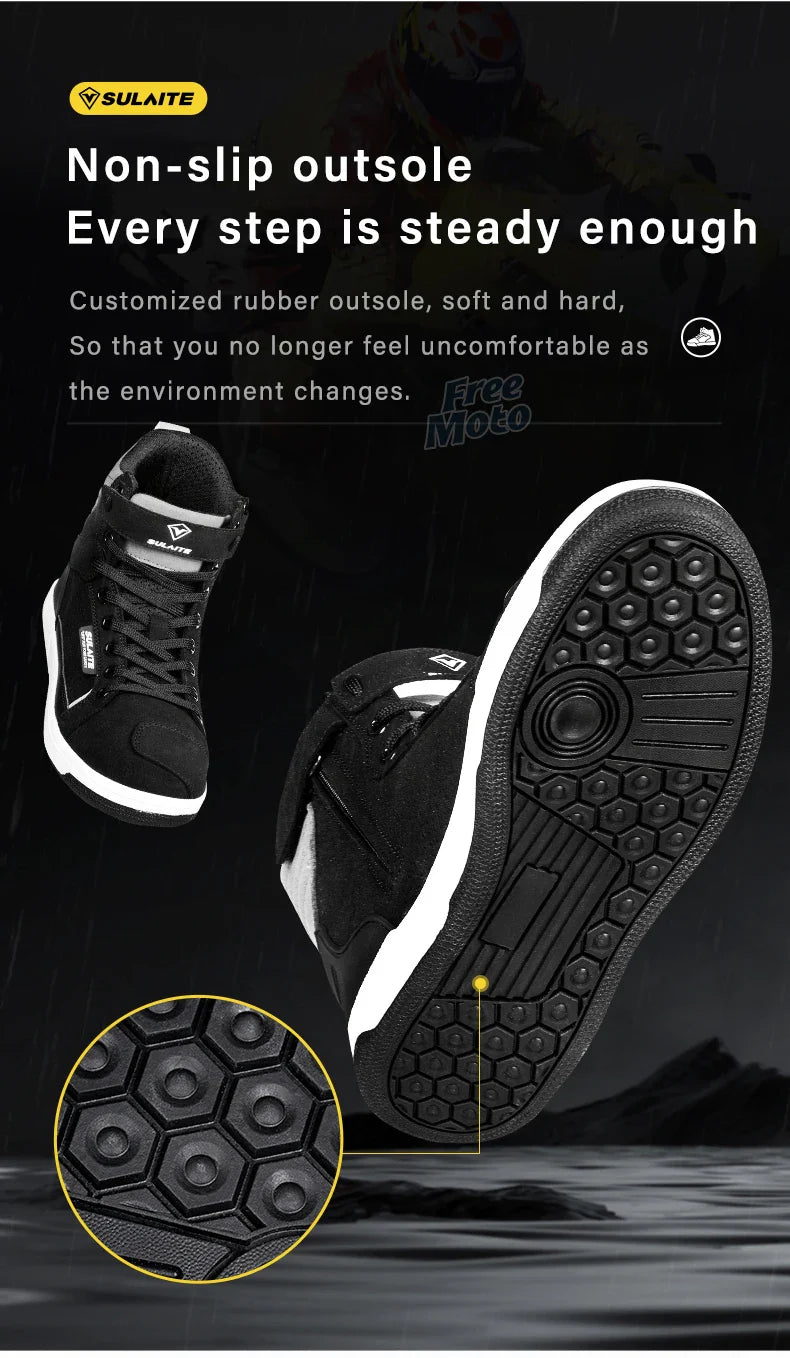 Men’s Motorcycle Boots - Breathable Anti-Fall, Road Racing Rider Shoes with Gear Shift Rubber Sole, Reflective Motorbike Boots