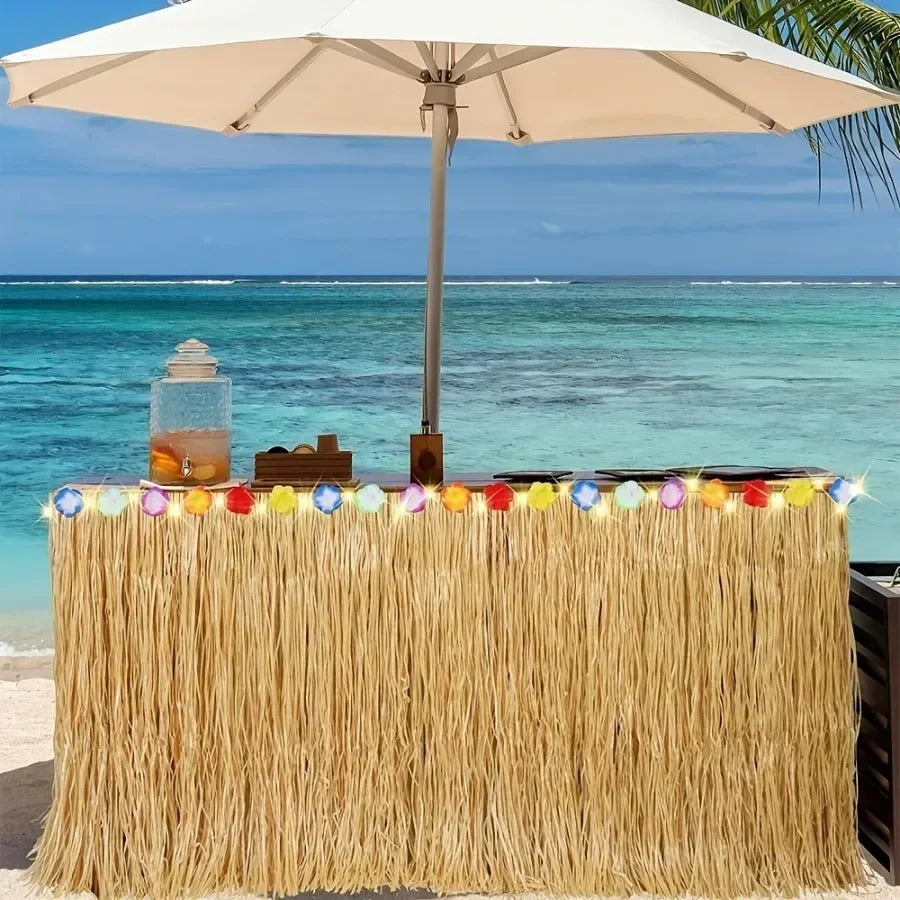 Vibrant Tropical Hawaiian Table Skirt - Reusable Luau Party & Summer Event Decor