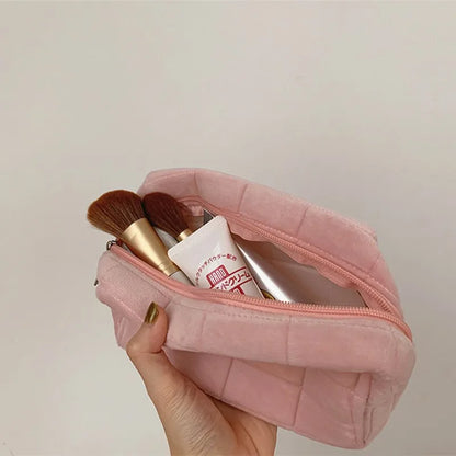 Solid Fur Cosmetic Storage Bag – Large Women’s Zipper Makeup Organizer Handbag, Stationery & Travel Toiletry Case