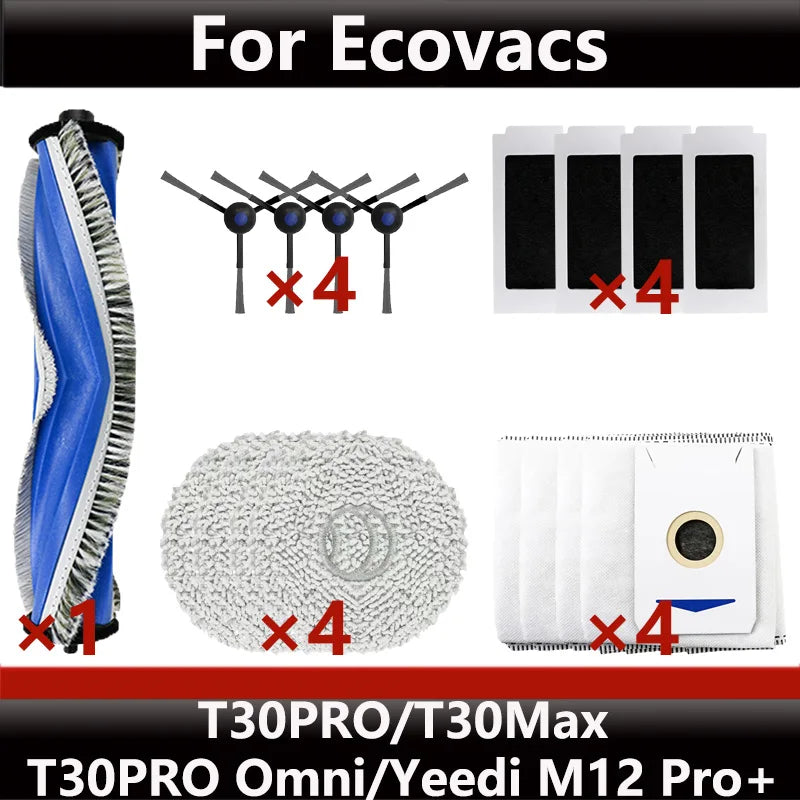 ECOVACS T30S PRO/T30 PRO OMNI & YEEDI M12 Pro+ Robot Vacuum Replacement Parts – Dust Bag, Main & Side Brush, Filter, Mop Accessories
