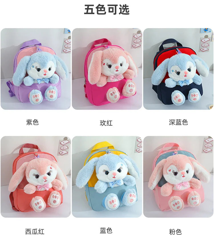 Plush 3D Rabbit Backpack for Kids – Cute Bow Tie Cartoon School Bag for Boys & Girls
