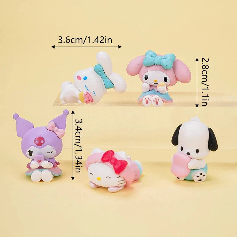 5Pcs Sanrio Anime Figures – Kuromi, Pochacco, Cinnamoroll & Melody Dolls for Desktop Display & Car Ornaments