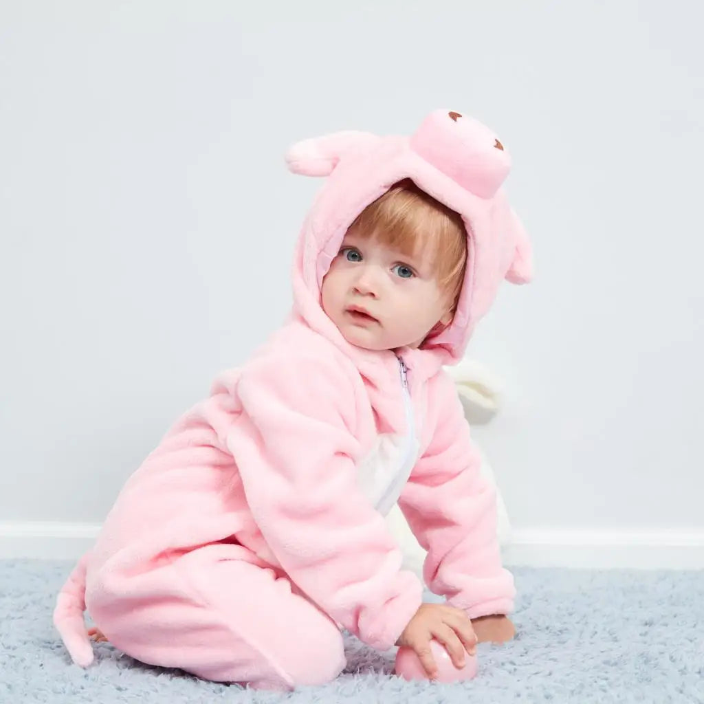 Cartoon Flannel Baby Romper – Unicorn, Rabbit & Dinosaur Pajamas, Cotton Kigurumi Jumpsuit for Boys & Girls