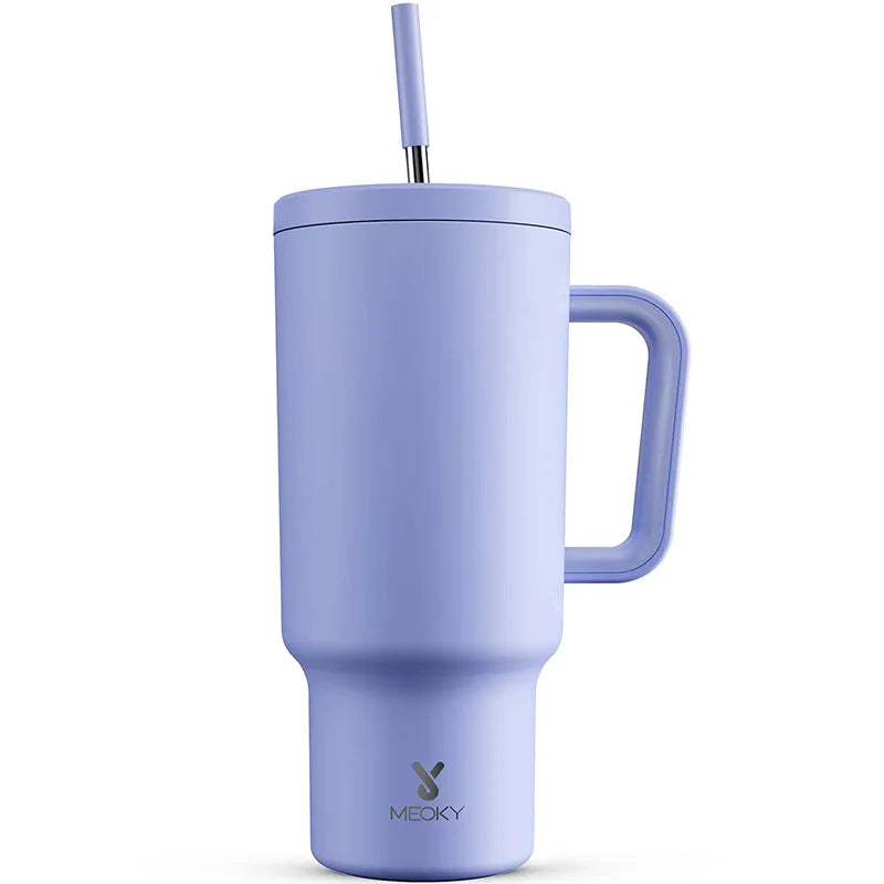 Meoky 40oz Mug Tumbler with Handle – Insulated Stainless Steel Tumbler with Lid & Straw, Coffee Thermos Cup, Heat Press Ready