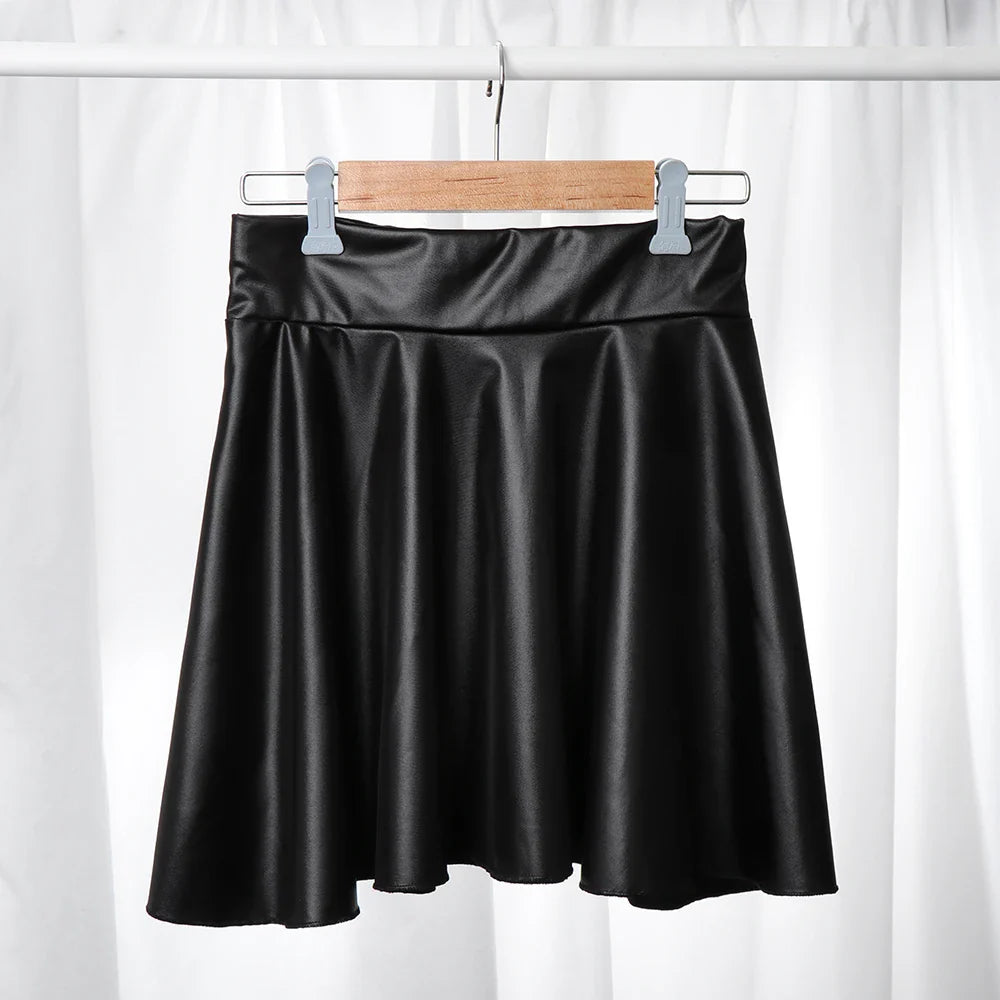 Women’s High Waist Mini Skirt — Elastic Faux Leather Short Skirt
