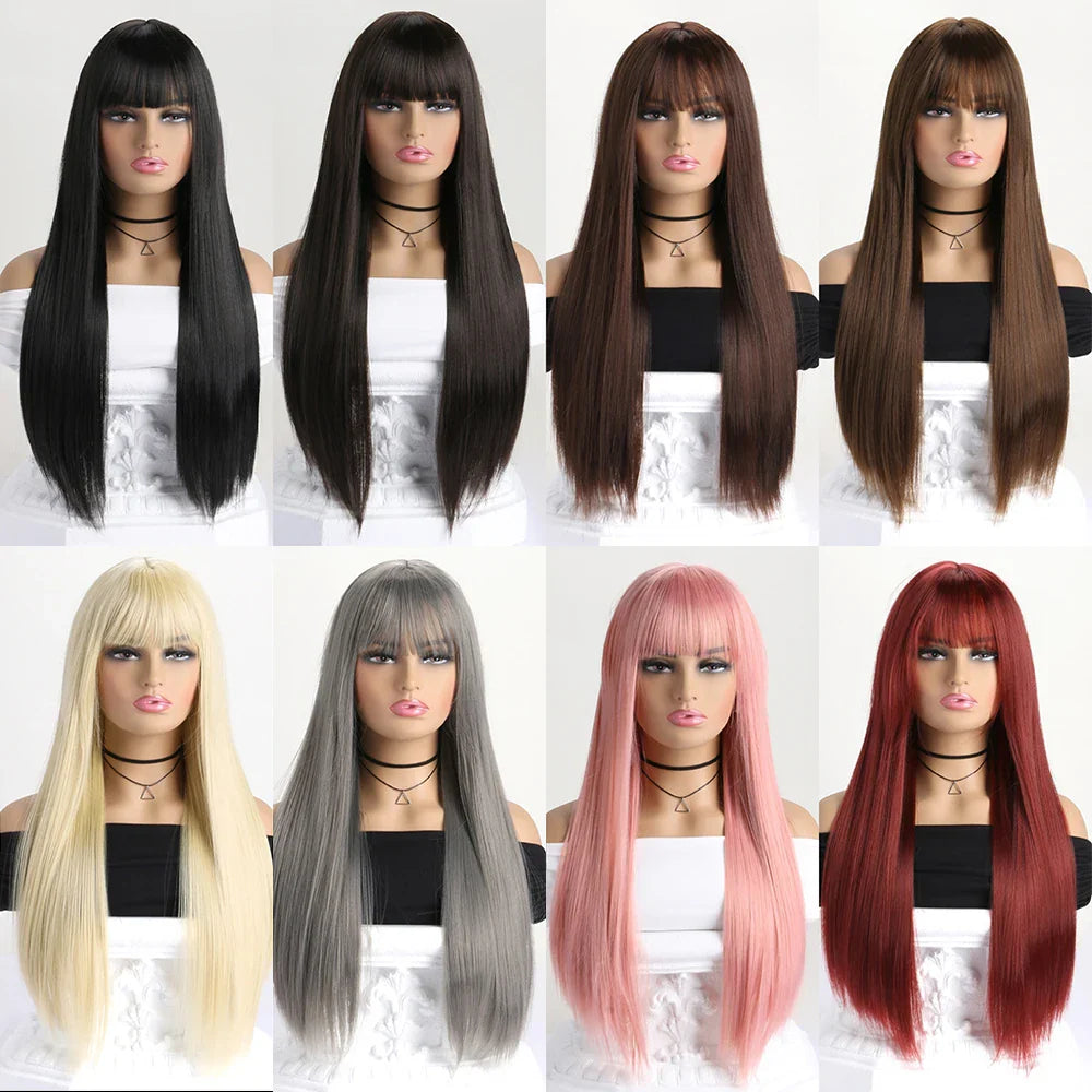 26" Long Straight Synthetic Wig – Fashion Color Wig for Women, Daily Wear, Halloween Costume, Party & Cosplay