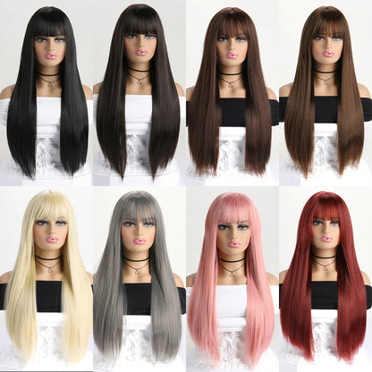 26" Long Straight Synthetic Wig – Fashion Color Wig for Women, Daily Wear, Halloween Costume, Party & Cosplay