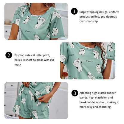 Women’s Pajama Set — 2-Piece Short Sleeve Cartoon Print Sleepwear Top & Pants Loungewear
