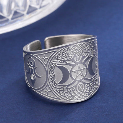 Witchcraft Pentagram Tetragrammaton Ring - Stainless Steel Pentacle Protection Amulet Ring for Men