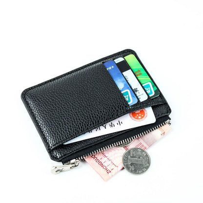 Mini Slim Zipper Card Wallet for Men — Portable Ultra-Thin Black Purse for ID, Bank & Credit Cards