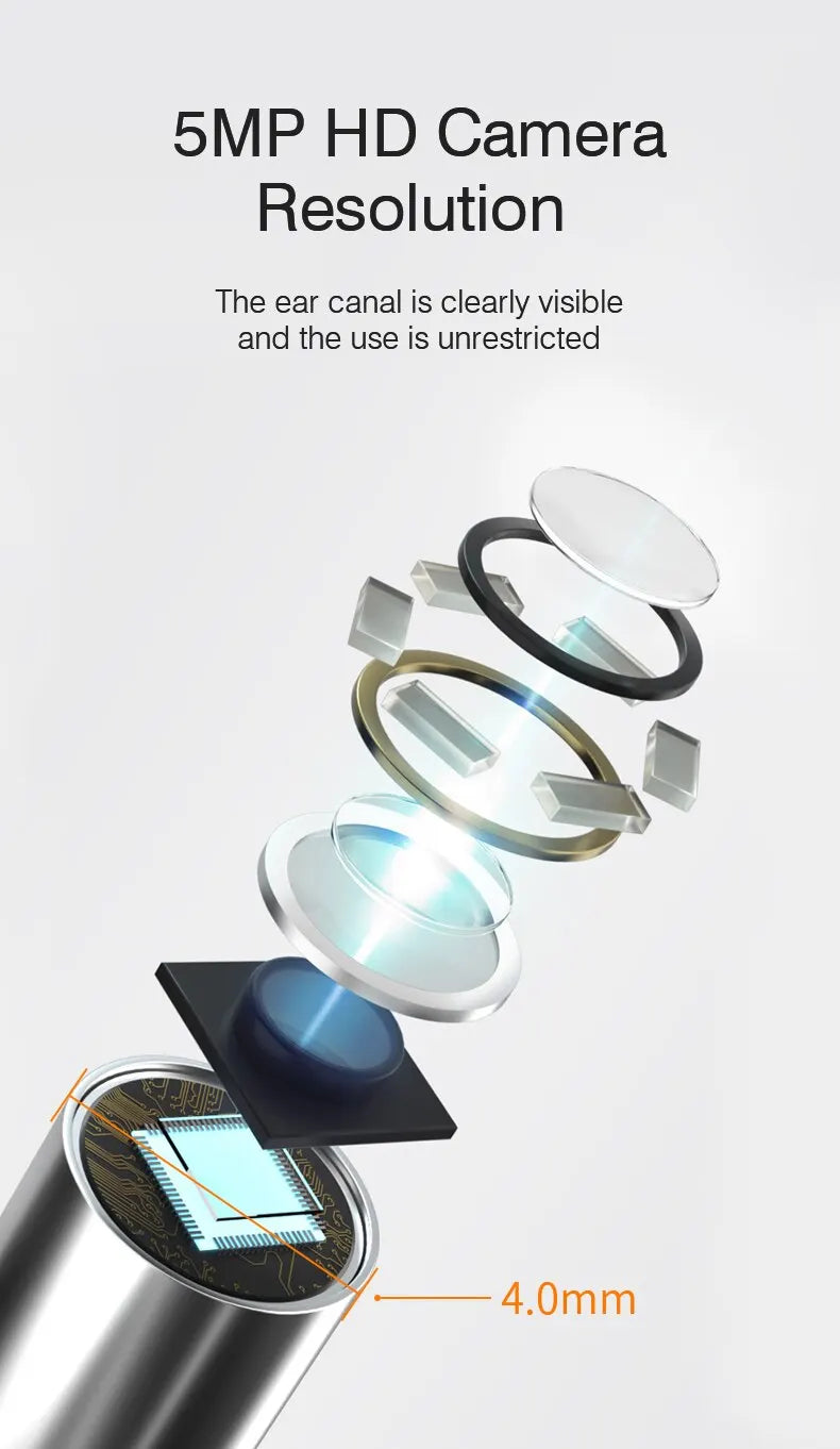 Wireless Visual Ear Endoscope Camera – 5MP Ear Cleaning Tools with Safe Silicone Earpick, Luminous Otoscope & Ear Wax Remover