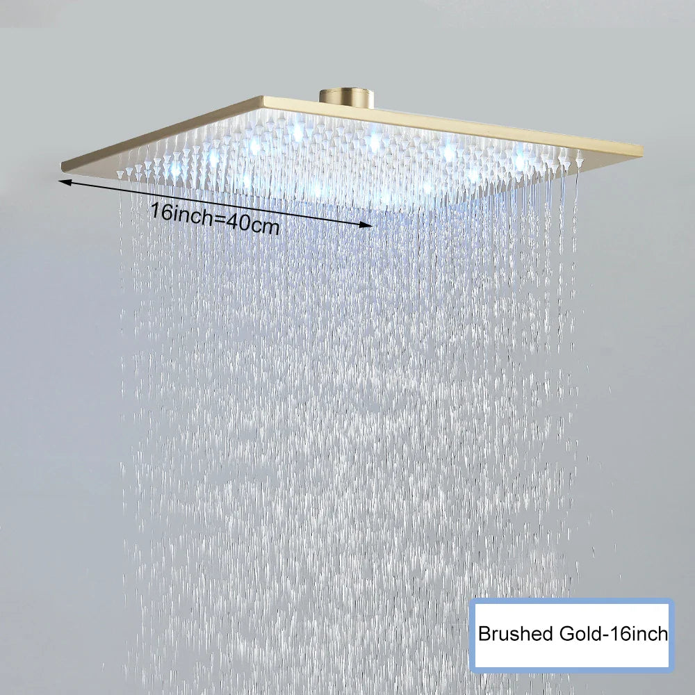 Black Ceiling Mounted LED Rainfall Shower Head – Intelligent Remote Control Concealed Waterfall Tap
