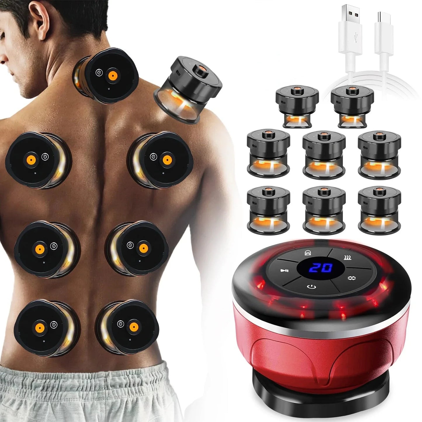 8 Cup Electric Cupping Massager – Gua Sha Vacuum Suction Cups with EMS, Anti-Cellulite Magnet Therapy & Fat Burner Body Massager