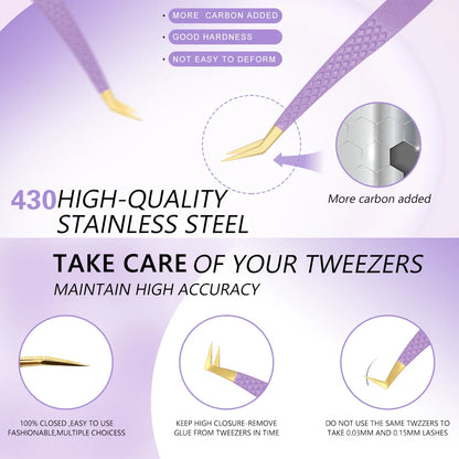 AILEISHI Eyelash Tweezers — Stainless Steel High Precision Anti-Static Extension Tool