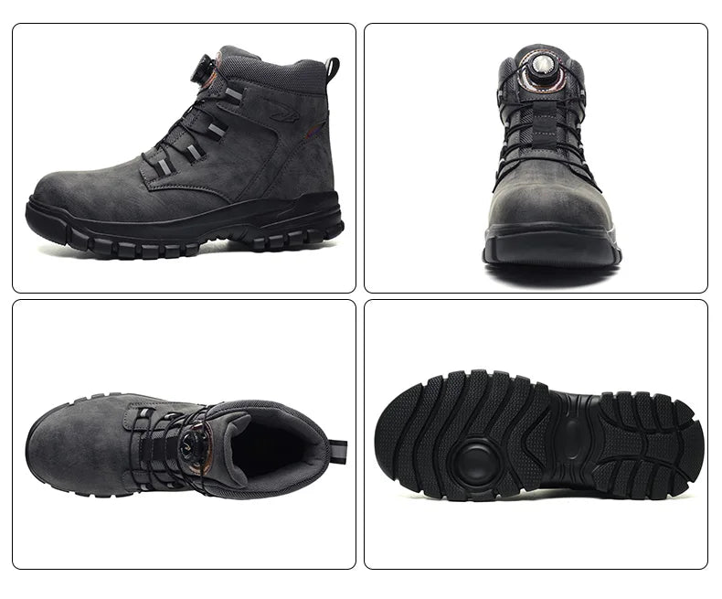 2024 Fashion Waterproof Security Work Boots – Protective Leather, Anti-Smash & Anti-Puncture Industrial Safety Shoes