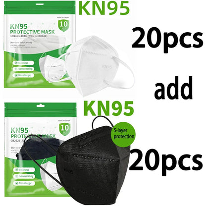 50/100PCS Adult KN95 Masks – Black & White, 5-Layer Dustproof Face Mask with Breathable Design & Adjustable Nose Bridge