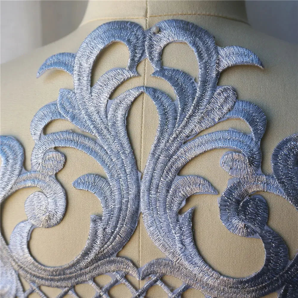 Silver Baroque Sequin Flower Applique – Embroidered Iron-On Patch for Wedding & DIY Crafts