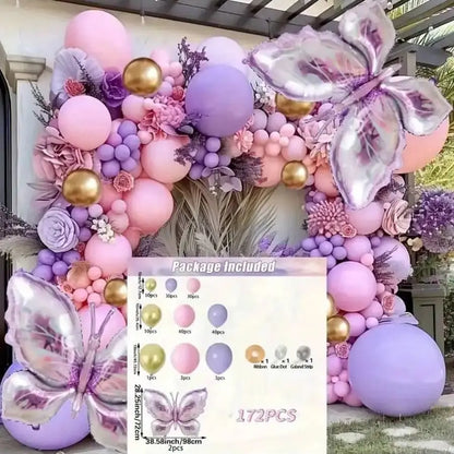 Purple Butterfly Balloon Garland Set - 172-Piece Party Decoration Kit