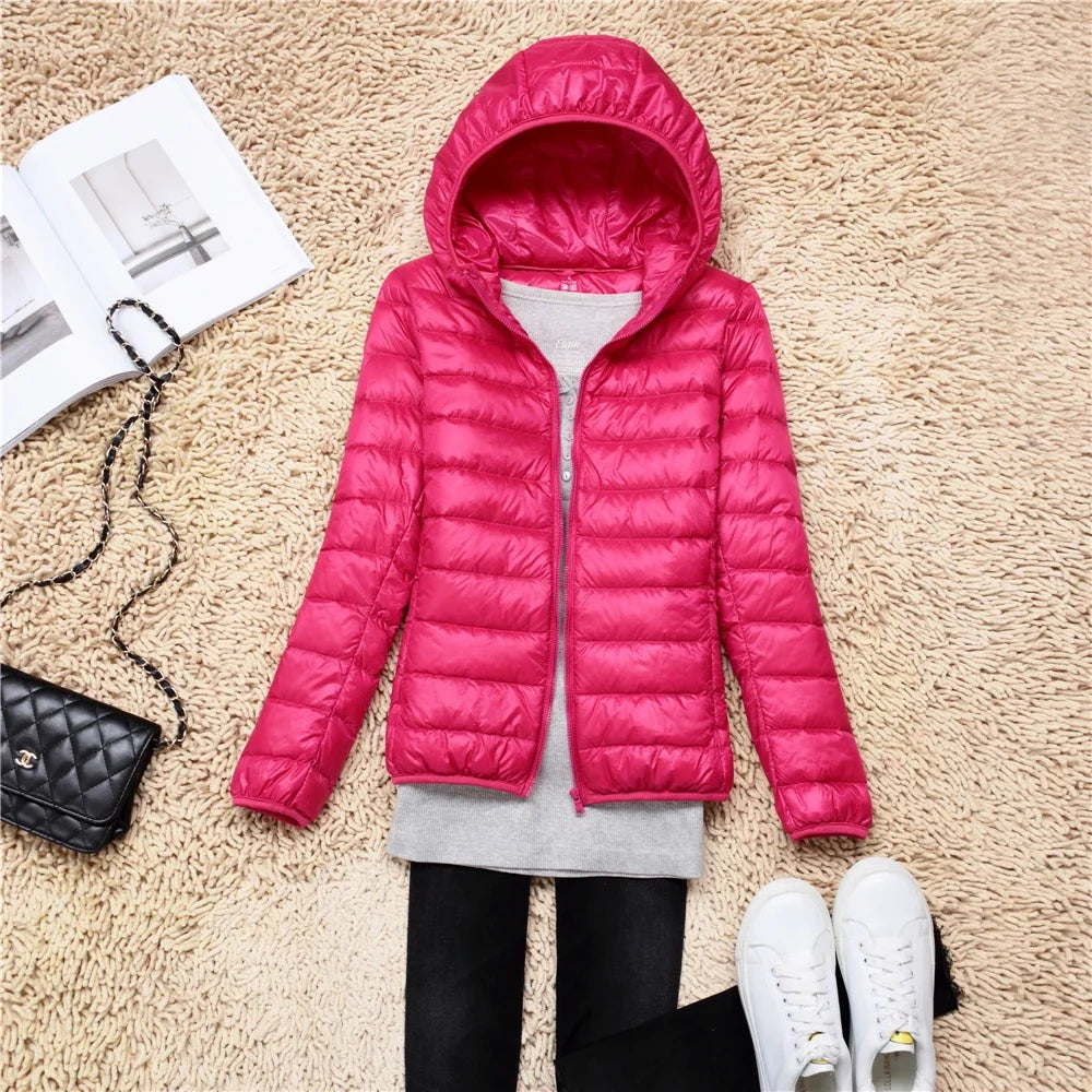 Women’s Lightweight Puffer Jacket - Hooded Packable Down Coat Plus Size 5XL-7XL Spring Autumn Outerwear