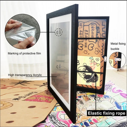 Wooden Flap Art Frames – Magnetic A4 Photo Frame for DIY Paintings, Children's Exhibition, and Home Decoration Storage Rack