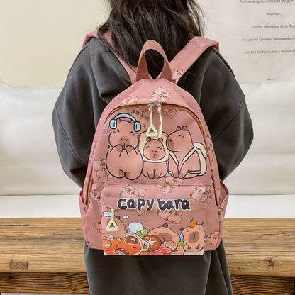 Cute Capybara Backpack | Large Capacity, Breathable Nylon Schoolbag for Students, Women & Girls, Ultra-Light Book Bag