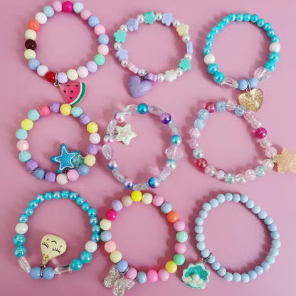 Children’s Unicorn Cartoon Bracelet – Cute Heart & Star Elastic Candy Beads for Kids Girls, Lovely Jewelry