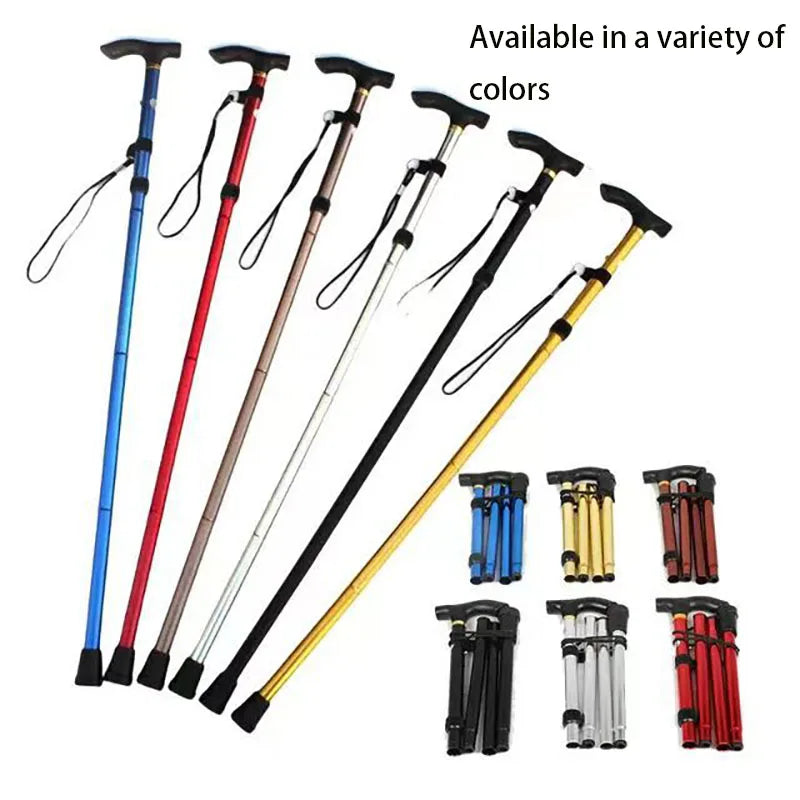 Outdoor Mountaineering Trekking Poles — 5-Section Telescopic Aluminum Alloy Folding Cane for Hiking & Climbing