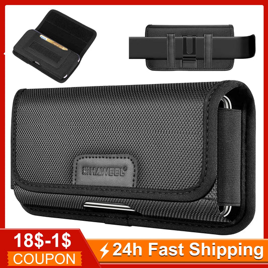 HAWEEL Nylon Phone Holster – Belt Clip Pouch for 4.7-6.8 Inch Cell Phones, Waist Bag for iPhone 15/13/12 & Samsung Galaxy