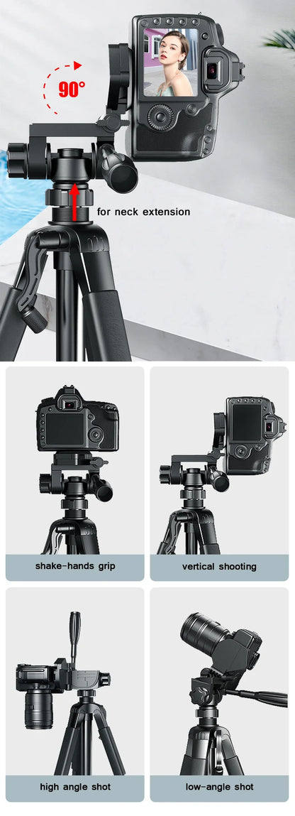 55" Aluminum Phone & Camera Tripod — Travel Self-Stand with Quick Plate Mount & Pan Head for Canon, Nikon DSLR & SLR Cameras