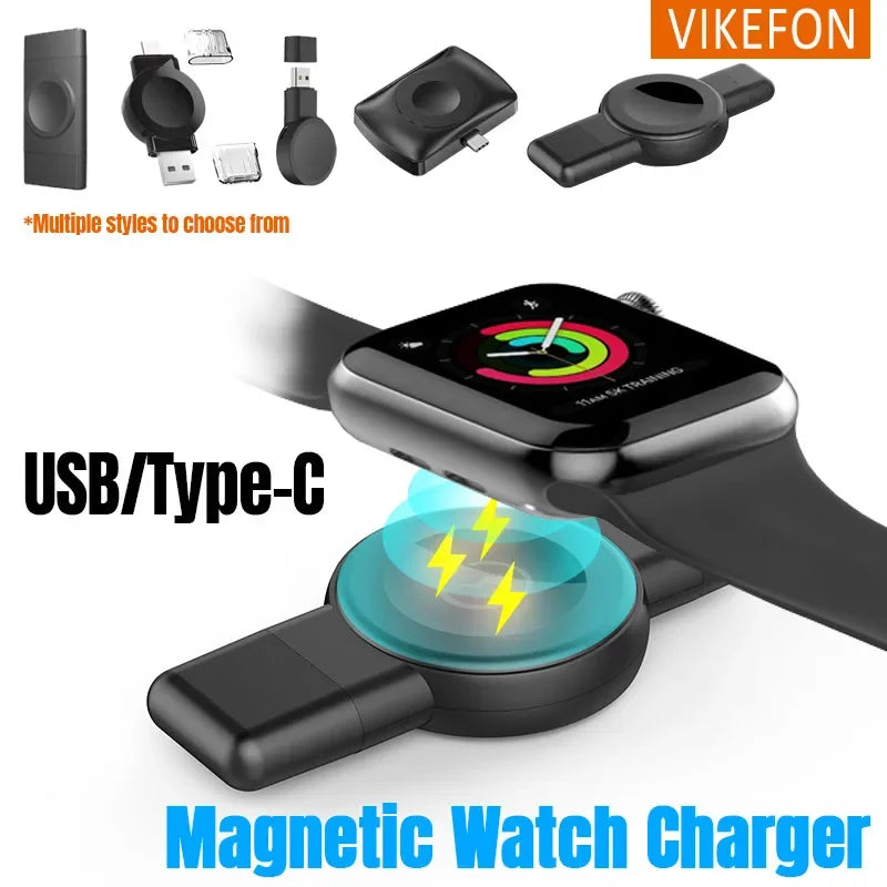 Magnetic Wireless Watch Charger USB-C — Fast Charging for Apple Watch 9/8/7/6/5/4/SE & Samsung Galaxy Watch 7/6/5/4 Active 1/2