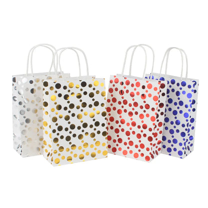 5 Pcs Dot Star Kraft Paper Bags with Handles – Birthday, Wedding & Party Gift Packaging Bags