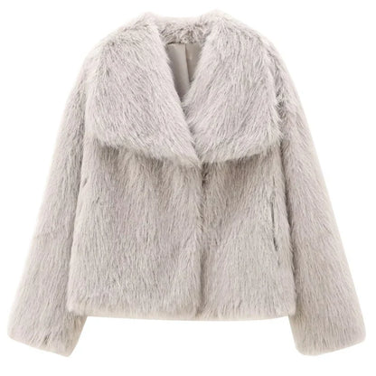 HXAO Women's Fur Coat – 2024 Plush Burgundy Bomber Jacket, Solid Crop Long Sleeve Warm Winter Casual Coat