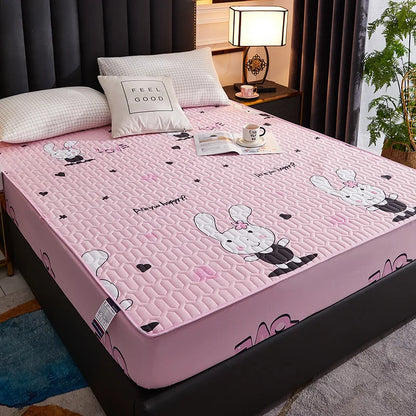 Waterproof Mattress Protector - Soft Breathable Fitted Bed Cover with Washable Printed Bedding Protection