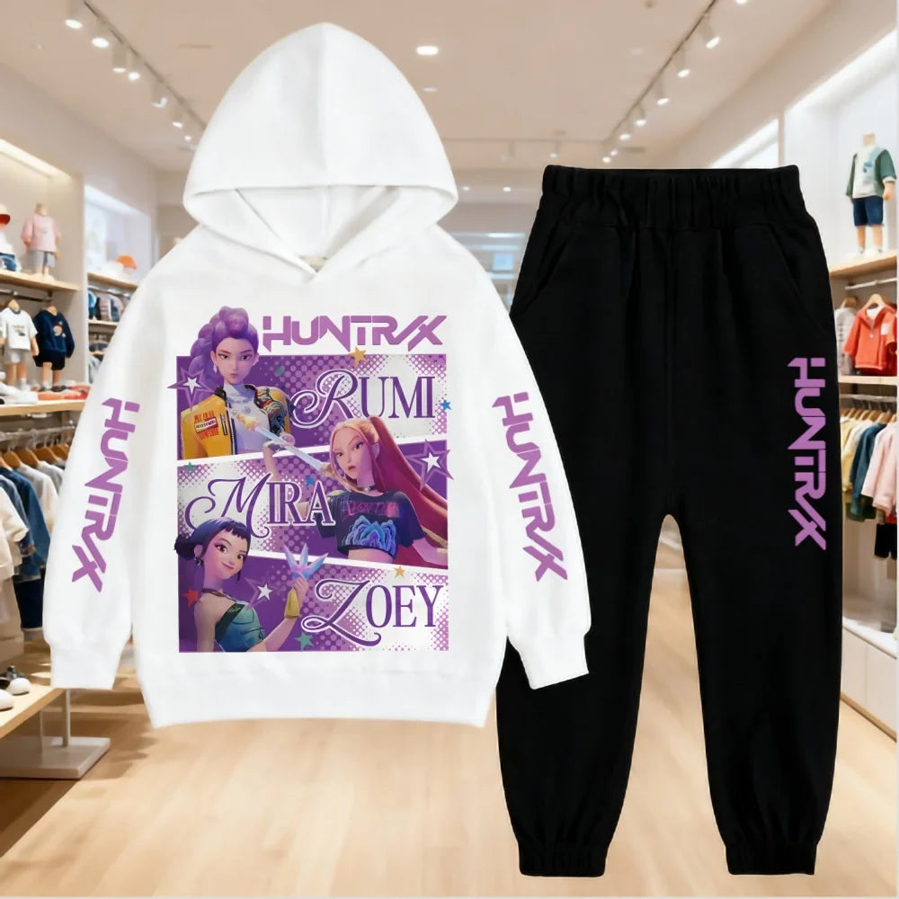 2025 KPop Demon Hunters Kids Hoodie Set – 2-Piece Boys and Girls Tracksuit with Sweatshirt and Pants, Autumn Clothing