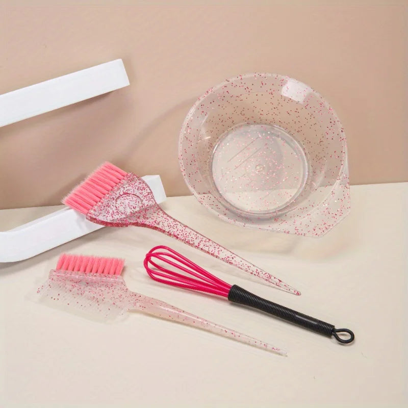4pcs Hair Styling & Highlight Dyeing Set – Sparkling Comb, Oil Brush, Single-Sided Soft Hair Pearl Dyeing Brush